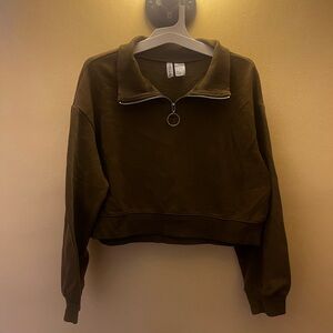 H&M Khaki Green Zip-Up Sweater